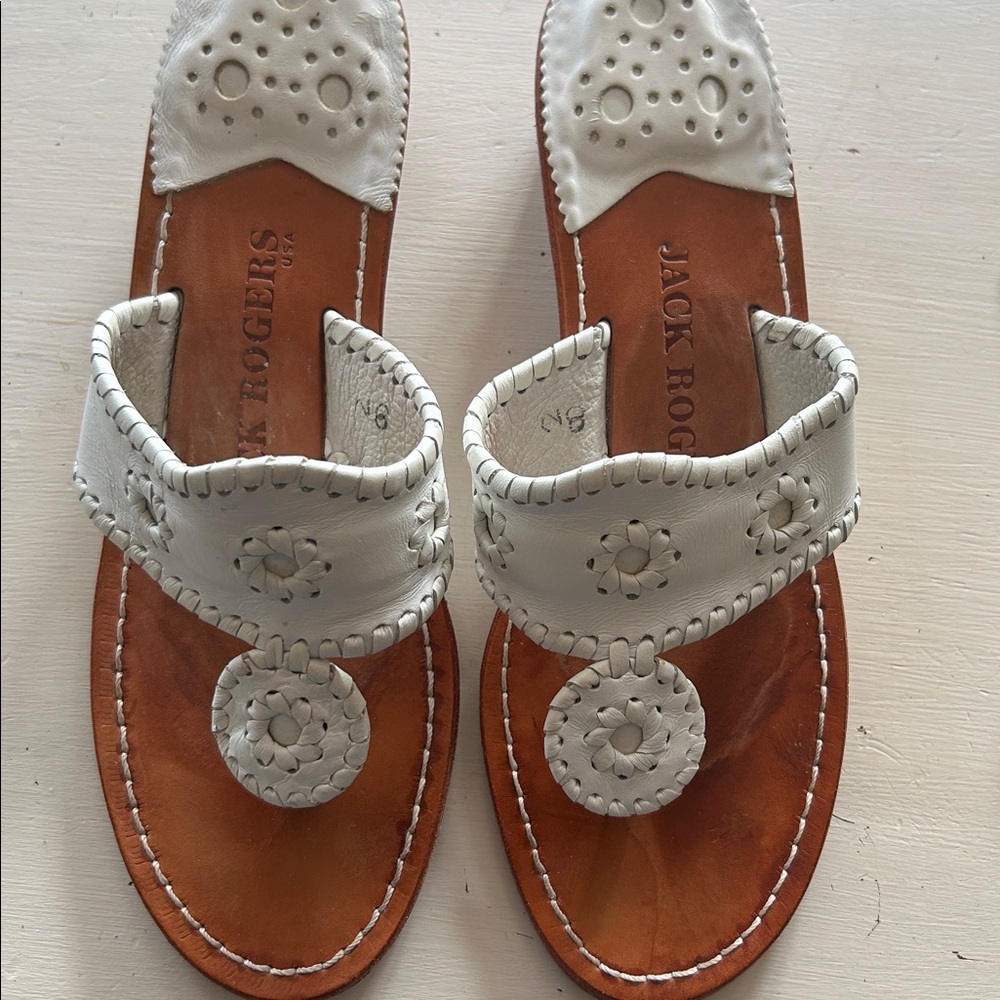 Jack Rogers Women's White Wedge Navajo Thong Sandals | White | Size 8N
